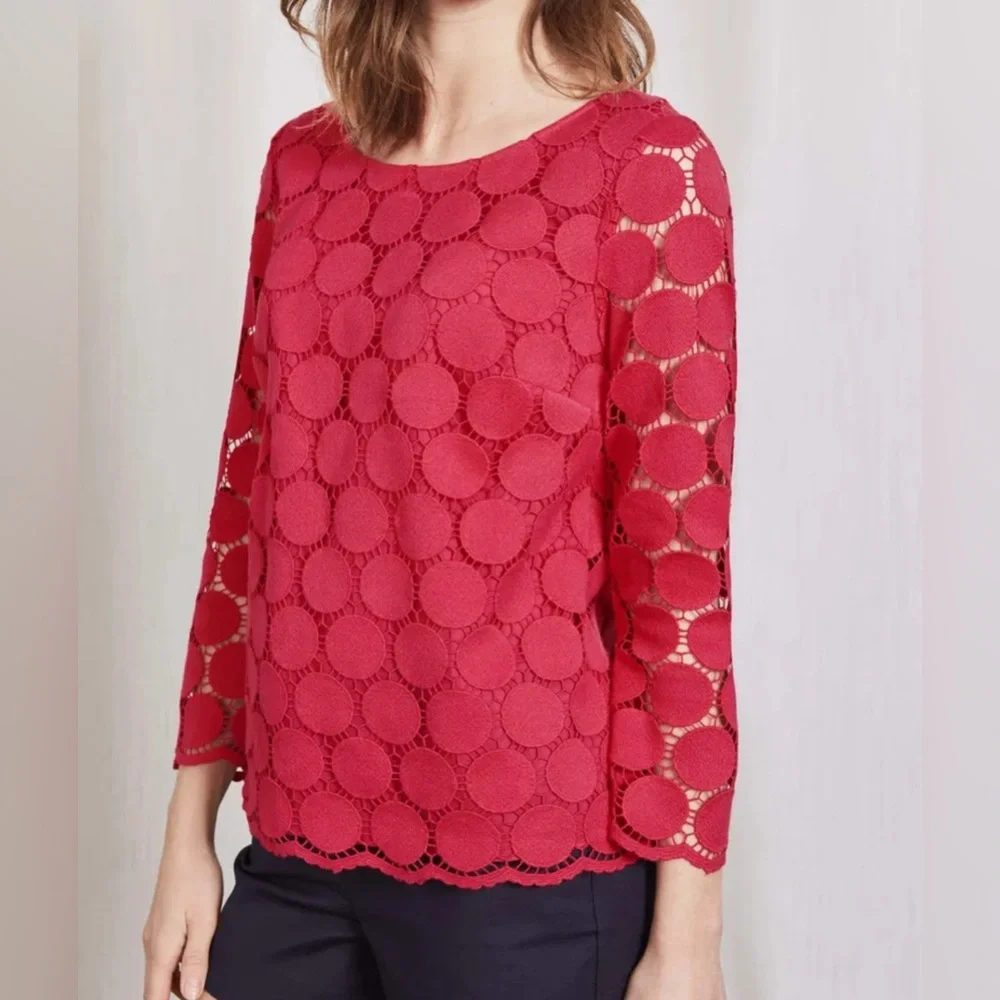 BODEN Arabella Crochet 3/4 Sleeve Top SZ 6